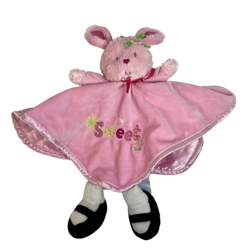 Small Wonders Lovey Bunny Security Blanket Rabbit Pink Feet Rattle Satin Trim